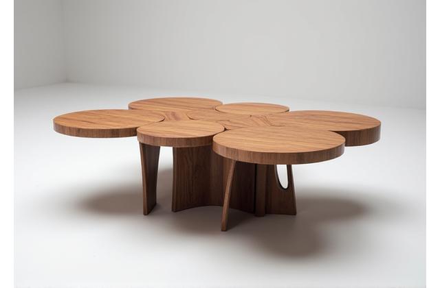 Table basse design en bois massif et métal, de forme organique