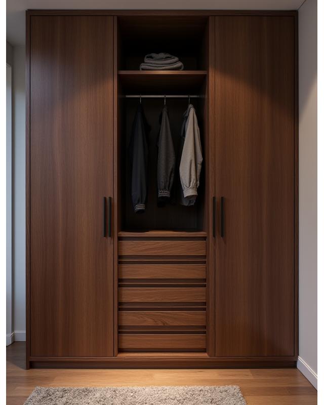 Armoire penderie contemporaine en noyer