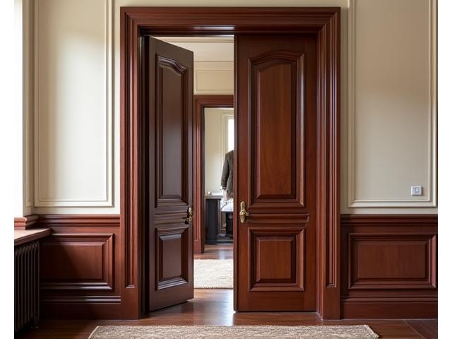 Porte d'intérieur en bois massif avec des détails de moulures élégants