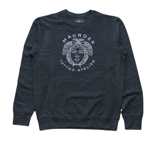 Maunder Tattoo Atelier with logo in color grey crewneck sweatshirt.